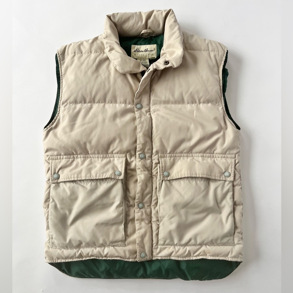 Eddie Bauer Men's Beige and Green Puffer Vest
